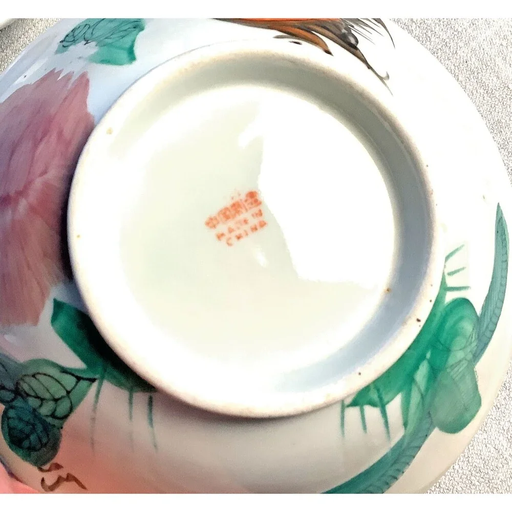 Vintage Handpainted Rooster Bowls Asian Ceramic Set of 2